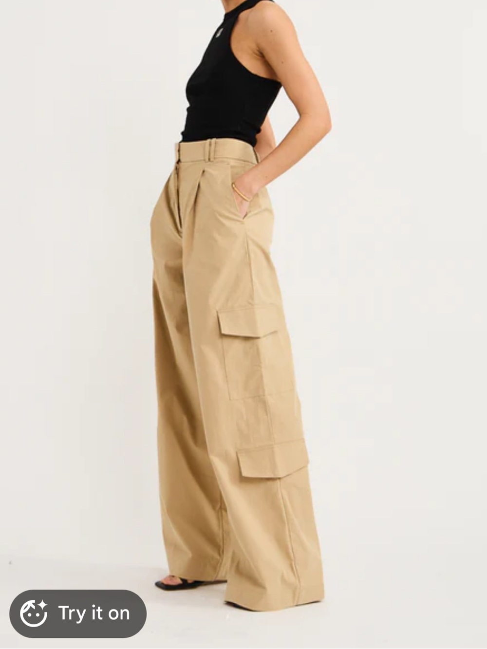 Shona Joy Tan Wide-Leg Sabato Cargo Pants